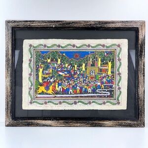 Amate Bark Paper Vintage Painting Large Handmade Mexican Painting Folk Art